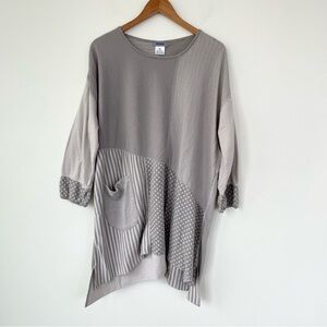 Iridium Patchwork Grey Sharkbite Hem Lagenlook Tunic Top XL Extra Large Pima